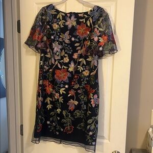 JESSICA HOWARD- Floral Embroidered Navy Dress- wore once!